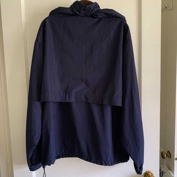 Eddie Bauer Jacket Large Windbreaker Navy Blue Full Zip Coat Hooded Mens Pockets - Picture 3 of 8